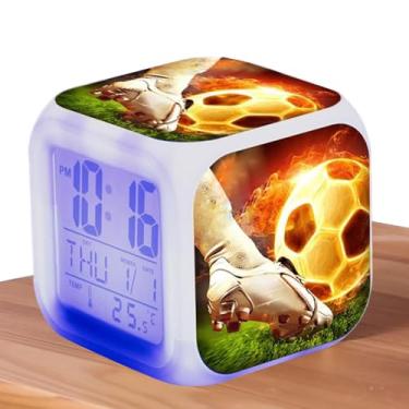 Imagem de Despertador para crianças | Despertador de cabeceira com luzes LED - Crianças, cabeceira de futebol, digital, decoração de casa