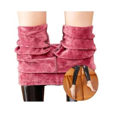 Imagem de Leggings De Couro PU Grossas De Cintura Alta Para O Inverno, Brilhante