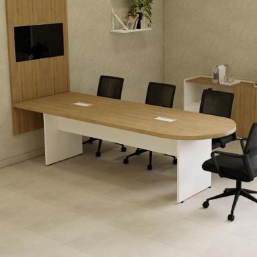 Imagem de Mesa de Reunião 260cm x 90cm para 7 Pessoas c/ 2 Caixas de Tomadas Can