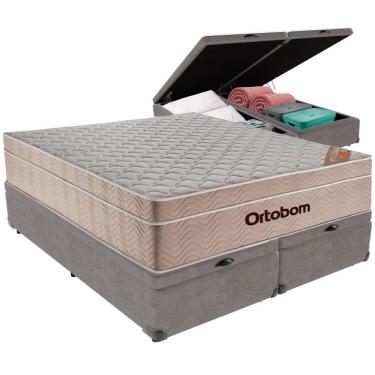 Imagem de Cama Box Baú Cinza E Colchão Airtech Springpocket Molas Ensacadas Queen Ortobom