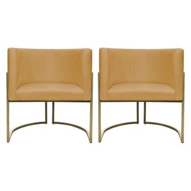 Imagem de Kit 2 Poltronas Decorativa Recepção Luna Suede Cores Base De Ferro Champagne Mostarda Suede