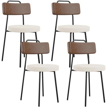 Imagem de Kit 04 Cadeiras Decorativas Estofada Sala Jantar Barcelona L02 Couríssimo Marrom Linho Cru - Lyam