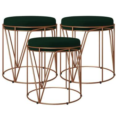 Imagem de Kit 03 Puffs Decorativo Aramado Bronze Zaya L02 Verde Musgo