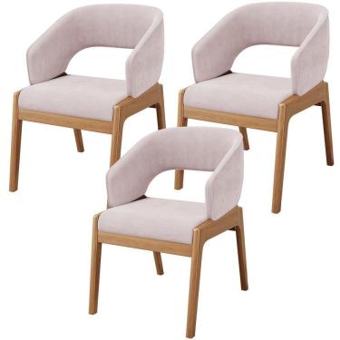 Imagem de Kit 03 Cadeiras De Jantar E Estar Living Estofada Lince L02 Suede Rosê