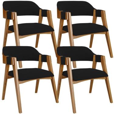Imagem de Kit 04 Cadeiras Para Sala De Jantar E Estar Living Estofada Suran L02 Suede Preto - Lyam