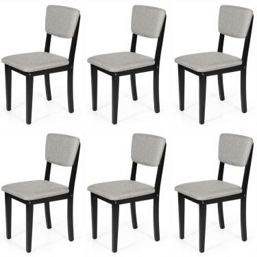 Imagem de Conjunto 6 Cadeiras De Jantar Estofada Em Madeira Maciça Ella Preto/cinza Claro