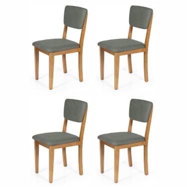 Imagem de Conjunto 4 Cadeiras De Jantar Estofada Em Madeira Maciça Ella Cinza