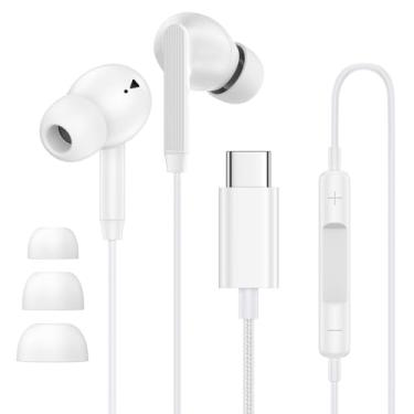 Imagem de Fones de ouvido USB C para iPhone 17 16 15 Pro Max Plus, fones de ouvido com fio USB C iPhone 17 fones de ouvido com fio trançado tipo C fones de ouvido com microfone para Samsung Galaxy S25 S24 Ultra