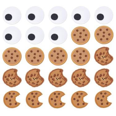 Imagem de letsinstyle 25 peças de adesivos falsos para bolachas, apliques bordados de olho branco, aplique de biscoito de chocolate costurado para roupas, chapéus, calças, decoração e suprimentos de artesanato