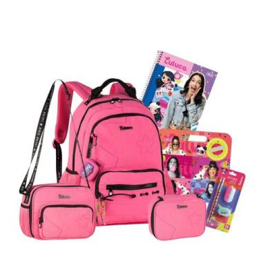 Imagem de Kit Mochila Costas Luluca Lancheira Térmica Estojo Escolar, Rosa