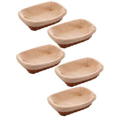 Imagem de 5 Cestos Porta Pão Plástico Rattan com Forro Lyor 24,5x17cm Folhados B