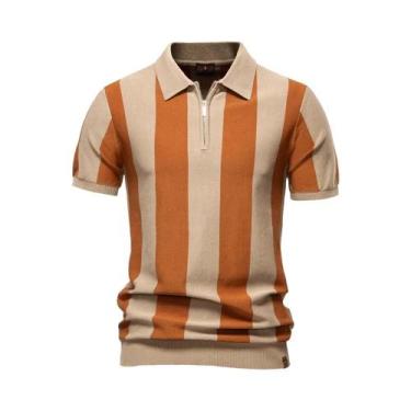 Imagem de Camisa Polo Listrada Respirável Masculina AIOPESON Verão 2025 Casual D