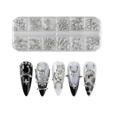 Imagem de Decorações De Unhas Punk Com Rebites Prateados E Dourados, 12 Grades, 