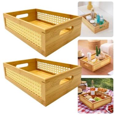 Imagem de Bandeja Grande Pequena Cesta De Bambu Oval Palha Rattan Servir Decorar