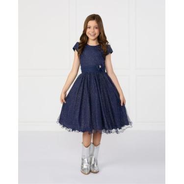Imagem de Vestido Glitter Nervura Azul Marinho Glitter Menina Princesa Festa Cor