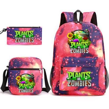 Imagem de Conjunto de mochilas Plants Zombies Cartoon Kids School Nylon - Yiweis