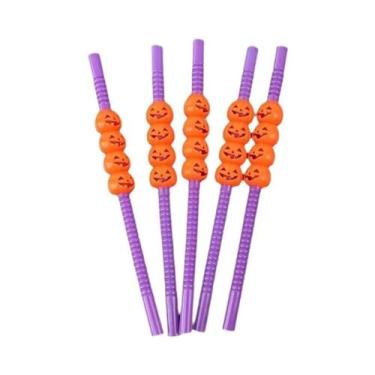 Imagem de Canudos De Halloween Com Desenhos De Caveira E Abóbora, 5 Peças, Decor
