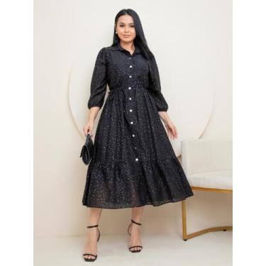 Imagem de Vestido Midi Chiffon Manga Longa Elegante de Festa Formatura Convidada