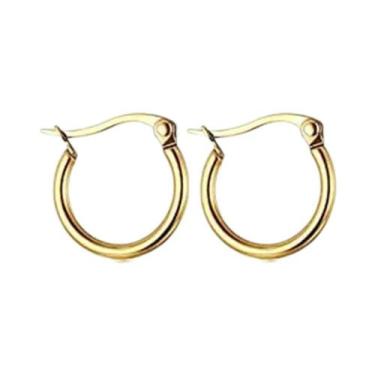 Imagem de Brincos De Argola Femininos Em Aço Inoxidável Prateado Banhados a Ouro