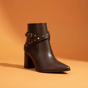 Imagem de Bota Cano Curto Feminina Ramarim Confortável Salto Médio, Marrom, 33