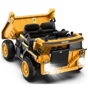 Imagem de Caminhão de Construção Elétrico Infantil 2 Assentos com Caçamba, 12V, ANPABO, Amarelo