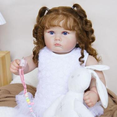 Imagem de Boneca Bebê Brastoy Reborn Silicone 60cm Conjunto de Roupa Mamadeira C