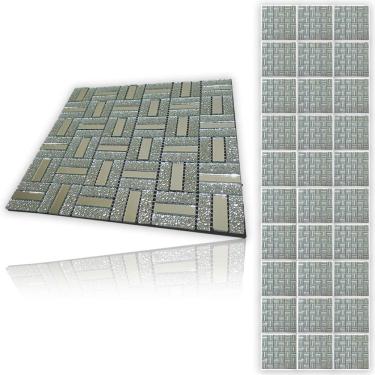 Imagem de Pastilha De Vidro Kit 30 Uni Adesiva Parede Sala Cozinha Banheiro Decorativa Facil Aplicacao Moderna Requintado Reforma