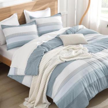 Imagem de Conjunto de edredom Litanika Light Blue King Size com 2 fronhas