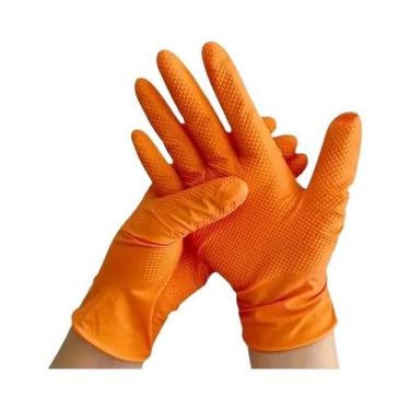 Imagem de Luvas De Nitrilo Laranja Reforçadas 8 Mil Com Textura Diamantada Para 