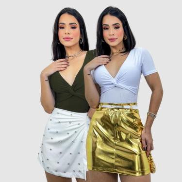 Imagem de Kit 2 Body Feminino Decote Nózinho Manga Curta Suplex Verão - Swisz, B