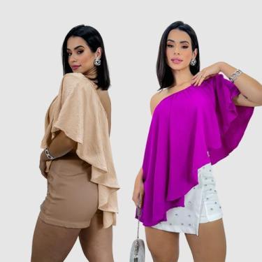 Imagem de Kit 2 Blusa Cropped Mula Manga Longa Soltinha Verão Social - SWISS BOU