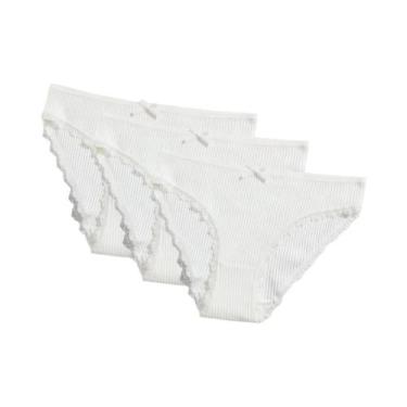 Imagem de Conjunto De 3 Calcinhas De Algodão Com Renda Para Mulheres, Lingerie S