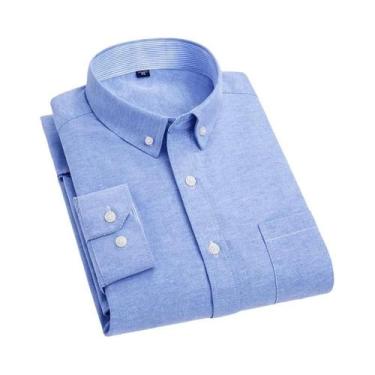 Imagem de Camisa Oxford Masculina Slim Fit De Manga Longa Sem Amassar Para Prima