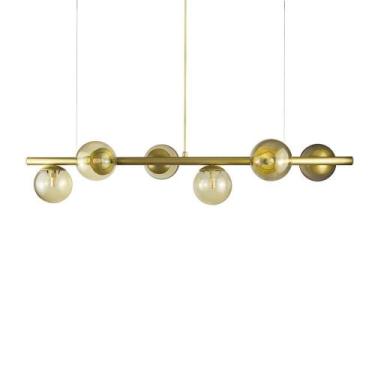 Imagem de Lustre Pendente Figo Ouro - 6 Globos Esfera De Vidro âmbar - Trybo Des