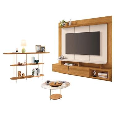 Imagem de Home Suspenso Zenith Cinamomo Off White e Mesa de Centro Sky com Tampo de vidro e Aparador Infinity Cinamomo - HB Móveis