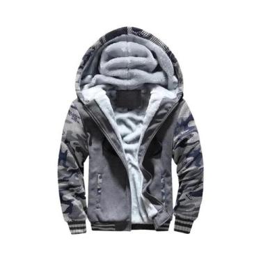 Imagem de Jaqueta De Inverno Camuflada Masculina Com Capuz De Fleece E Manga Lon