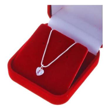Imagem de Colar Feminino Coração Ponto Luz Prata 925+caixinha Presente - Congrat