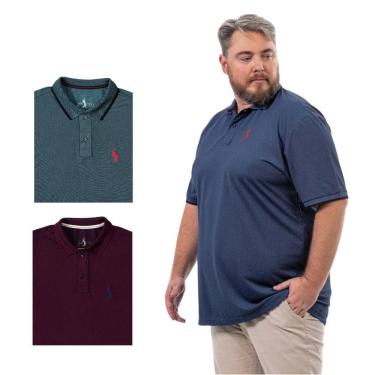 Imagem de Kit 3 Camisa Polo Masculina Plus Size Piquet Algodão Leve