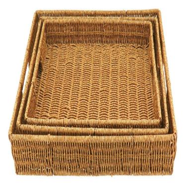 Imagem de Jogo 3 Bandeja Plástico Natural Organizador Para Servir Decorativo
