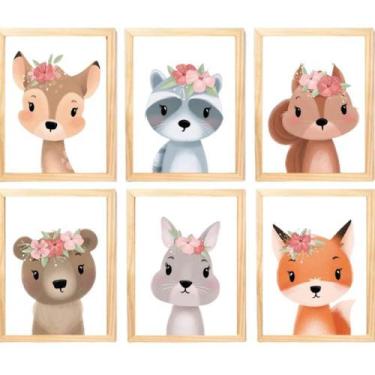 Imagem de Quadro Infantil Safari Flor 6 Un A4 Vidro E Pendurador - SHOPPINGNET