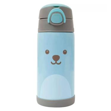 Imagem de Copo Térmico Gumy com Canudo e Trava Parede Dupla Aço Inox 400ML Azul Buba