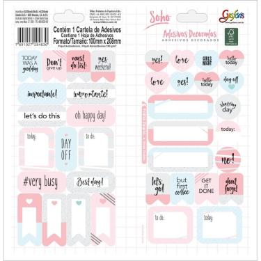Imagem de Cartela de Adesivo Decorado Duplo Tilibra Soho Modelo 2 para Decoração e Planners 100MM...