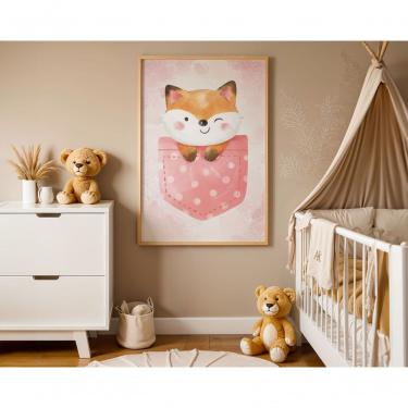 Imagem de Quadro Infantil Piscadinha Fofa Retangular 20X30 em Canvas com Moldura de Madeira e Opç...