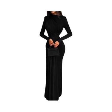 Imagem de Vestido Maxi Feminino Elegante Casual Com Decote Redondo E Manga Longa