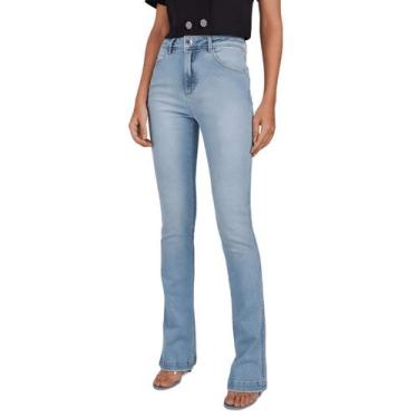 Imagem de Calça Feminina Lado Avesso Jeans Flare B Up - L12504, 42, Azul