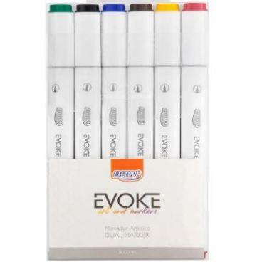 Imagem de Caneta pincel marcador artistico dual marker 6 cores evoke brw