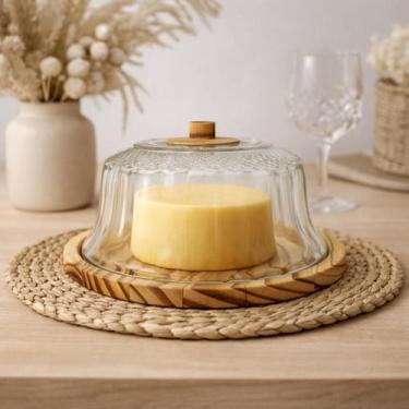 Imagem de Queijeira Mini Boleira Madeira e Vidro Boho Chic Mesa Posta - Luggari