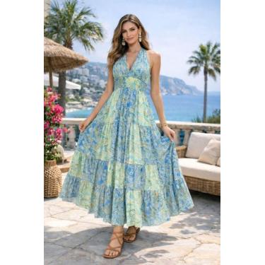 Imagem de Vestido Indiano Longo Boho Chic Fluido de Luz Cor:Estampa5Tamanho:Unic