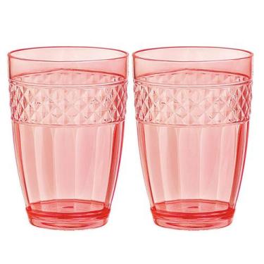 Imagem de Kit 2 Copos Cristais Plástico Acrílico Transparente Rosado 350ml Avon