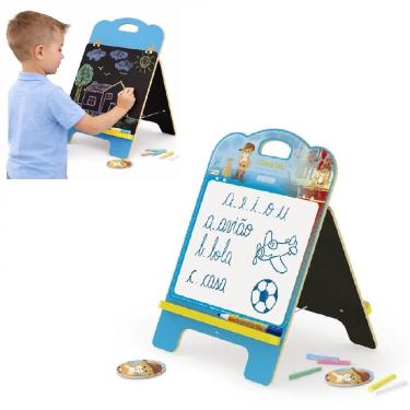 Imagem de Lousa Infantil 2 em 1 o Gato de Botas Junges Quadro Branco e Lousa para Giz em MDF com Acessórios Yeet